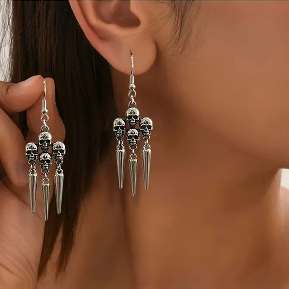 Gothic Skull Spiked Earrings Punk Vibe Dangle